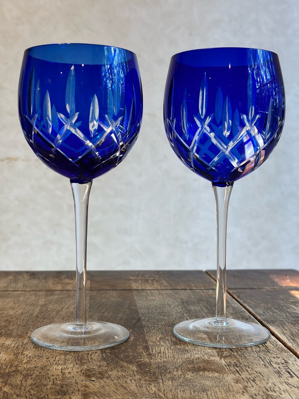Vintage discontinued Gorham Cobalt Blue Cut Crystal balloon Wine Glasses